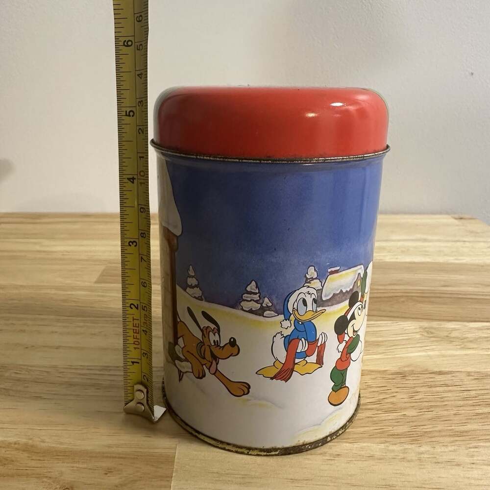 Vintage Mickey and Minnie Mouse Collectible Disney Christmas Canister with Lid - Picture 8 of 9